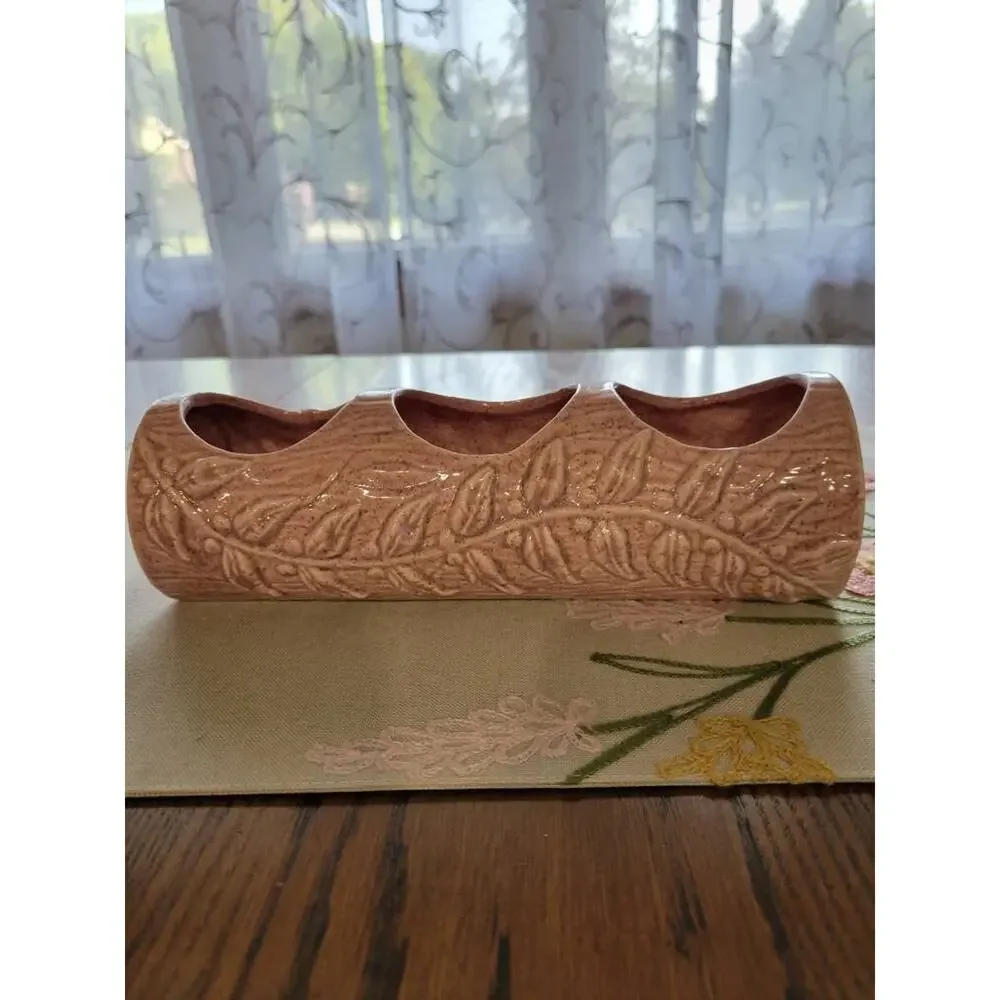 Vintage Red Wing Pottery Log Planter Vine Pink Speckled 10